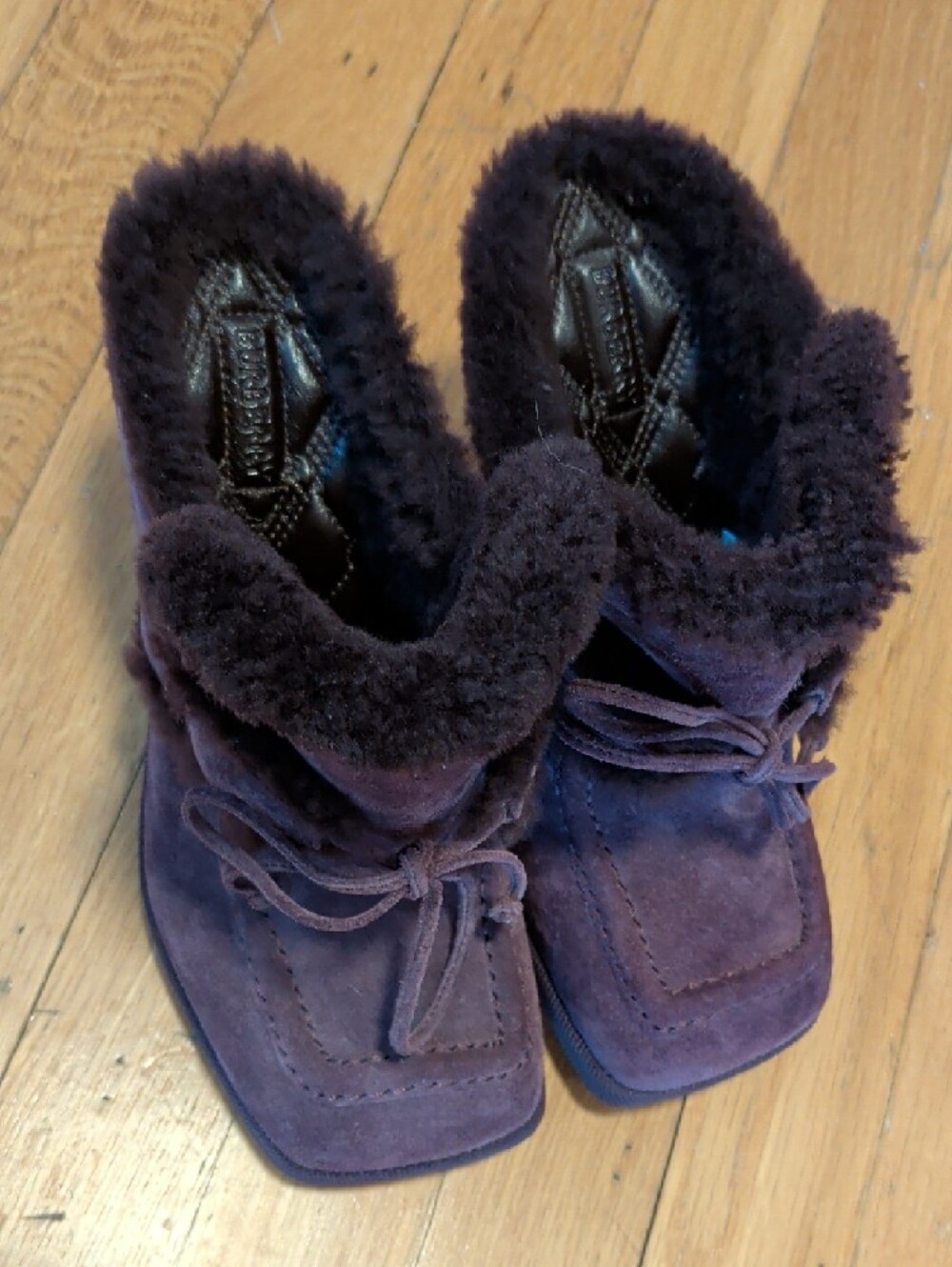 Burberry Dark Purple Suede Fur-Trim Heeled Booties - Picture 4 of 5